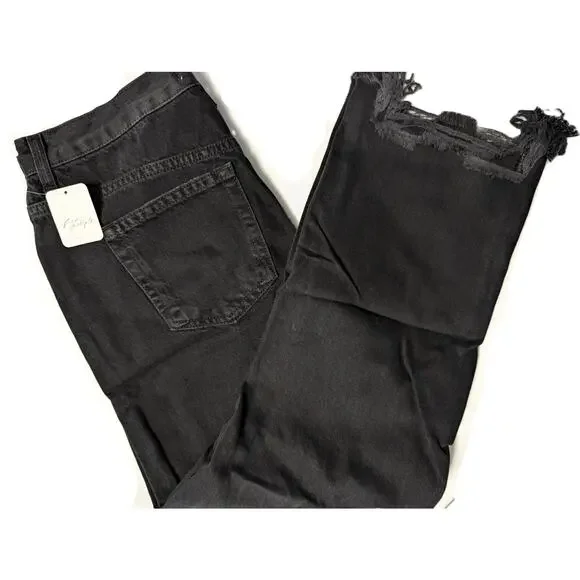 Free People Black Jeans Maggie Cropped Distressed We The Free - Picture 6 of 13